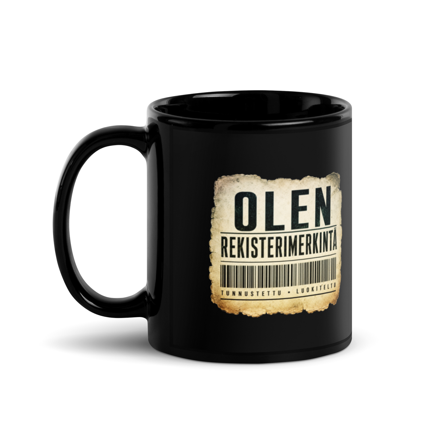 Olen rekisterimerkintä - V1 - Kiiltävä musta muki - 3 dl