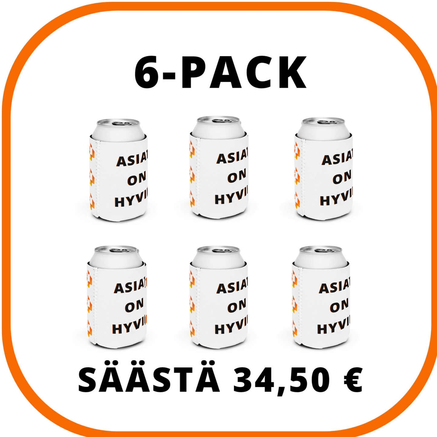 Tölkin kylmäsuoja 6 kpl – “Asiat on hyvin” [musta] + Logokuvio oranssi