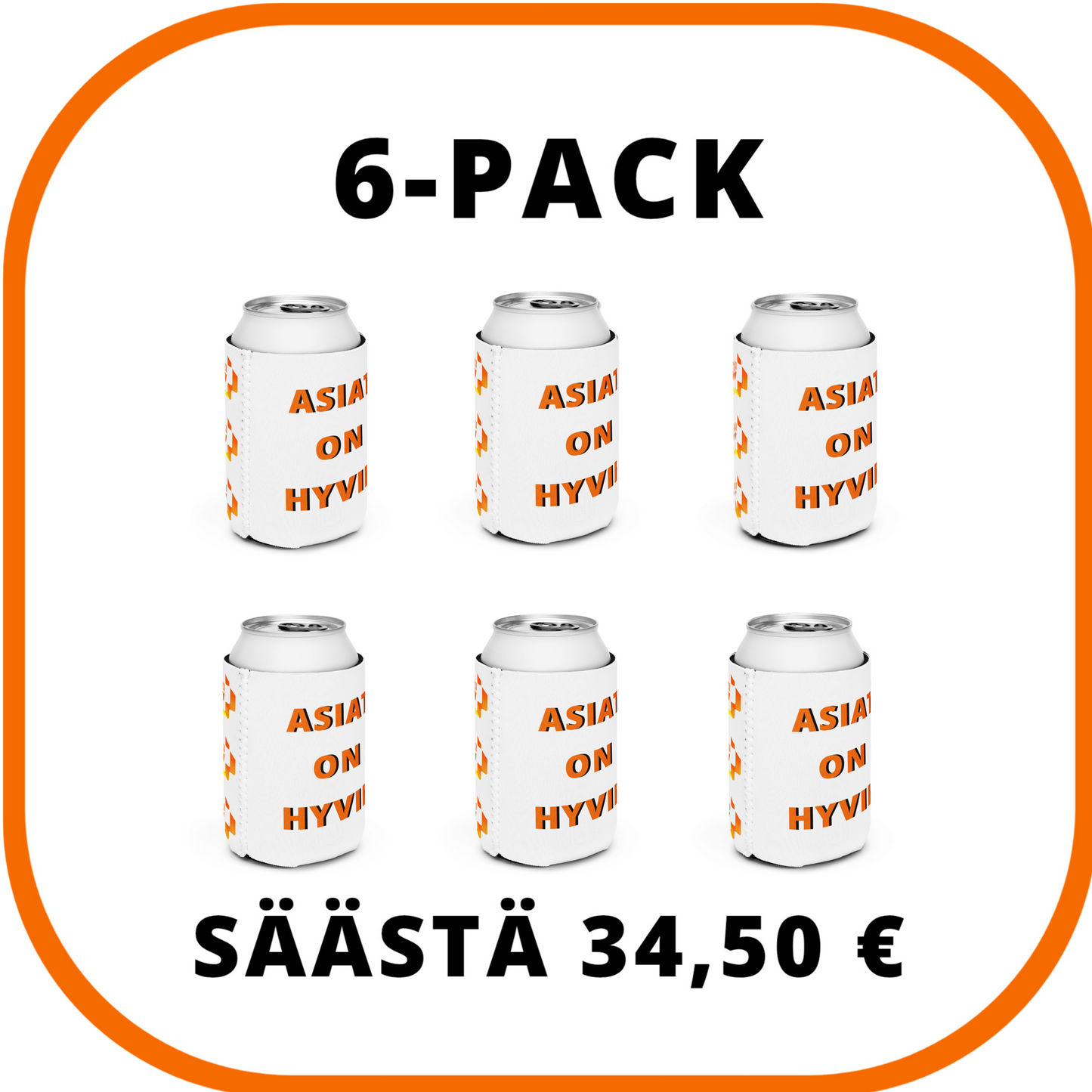 Tölkin kylmäsuoja 6 kpl – “Asiat on hyvin” + Logokuvio oranssi