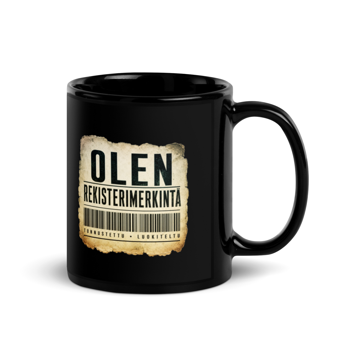 Olen rekisterimerkintä  - V1 - Kiiltävä musta muki - 3 dl