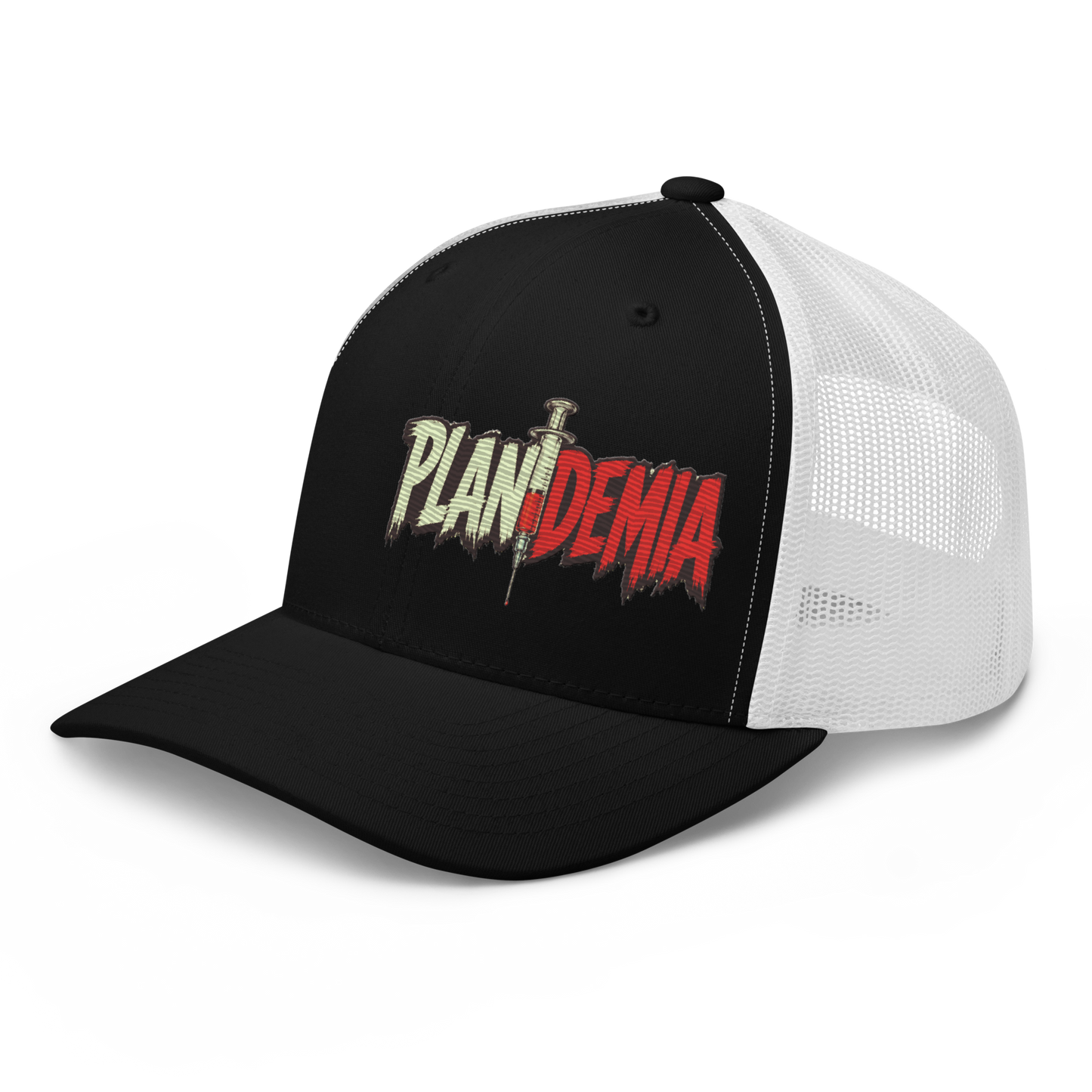 Plandemia I Snapback Retro Trucker lippis – Brodeerattu
