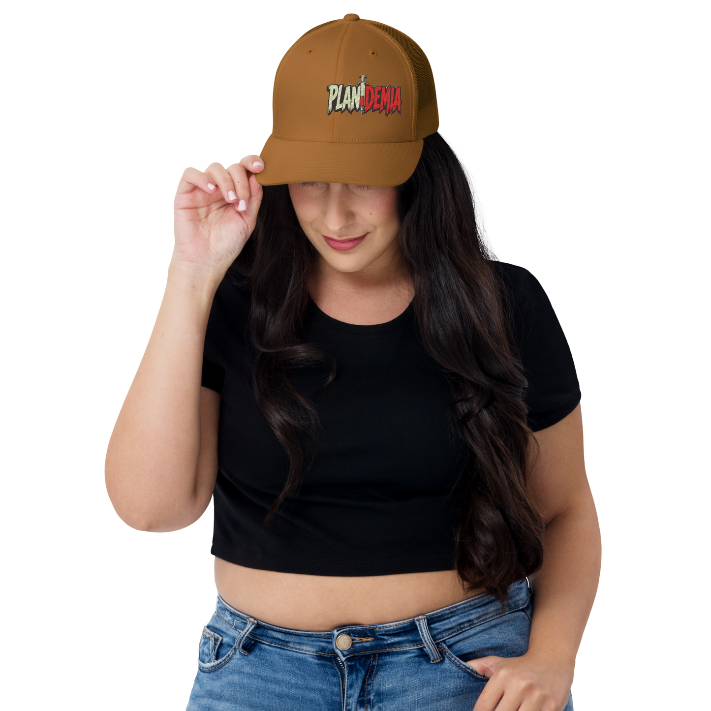 Plandemia I Snapback Retro Trucker lippis – Brodeerattu