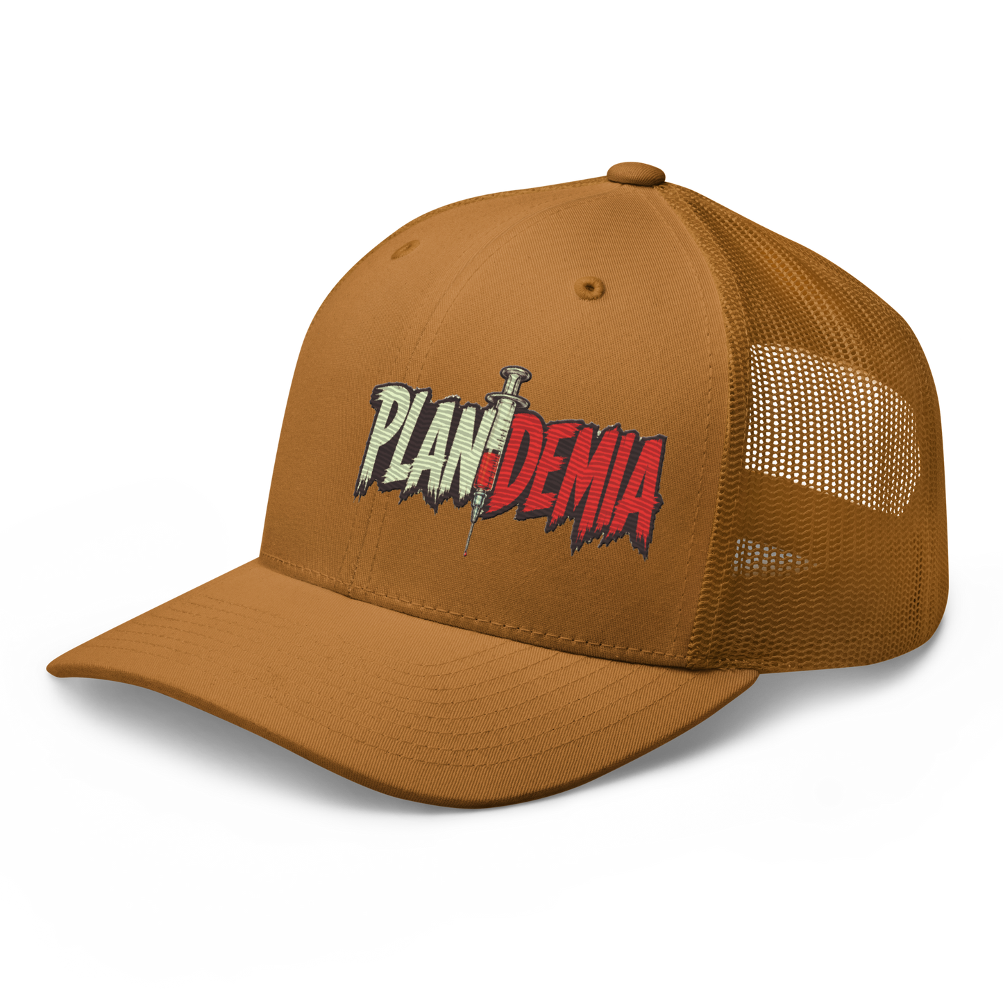 Plandemia I Snapback Retro Trucker lippis – Brodeerattu