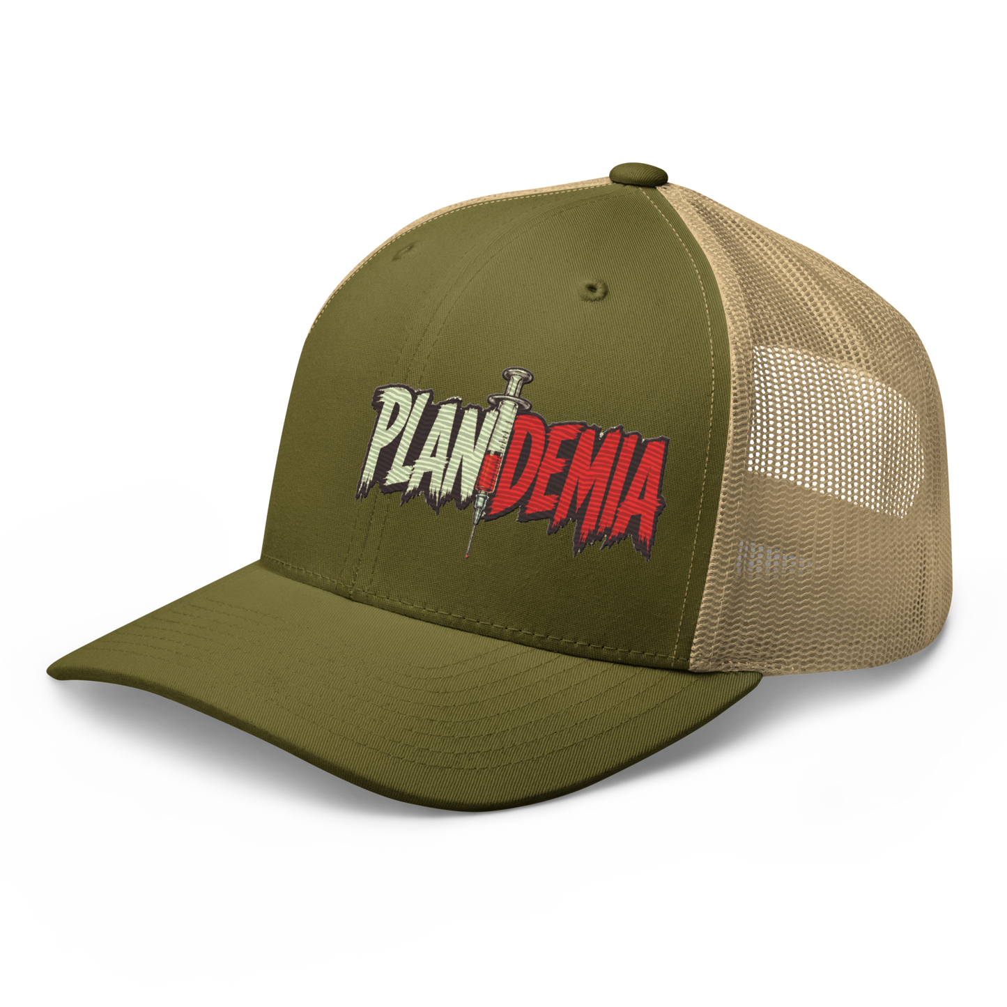 Plandemia I Snapback Retro Trucker lippis – Brodeerattu