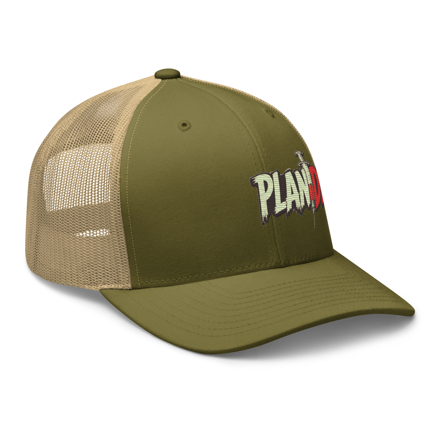 Plandemia I Snapback Retro Trucker lippis – Brodeerattu