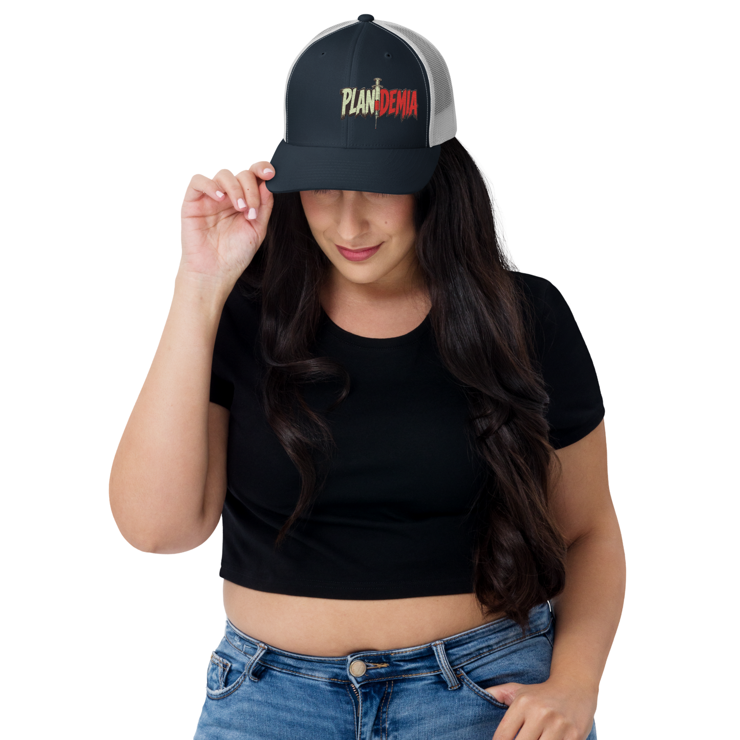 Plandemia I Snapback Retro Trucker lippis – Brodeerattu