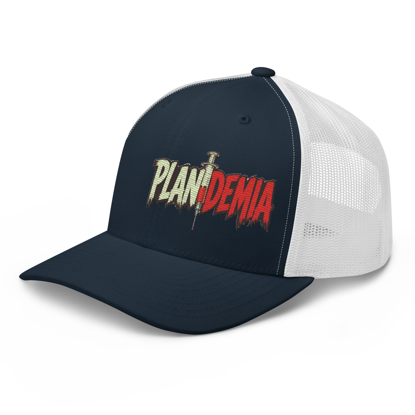 Plandemia I Snapback Retro Trucker lippis – Brodeerattu