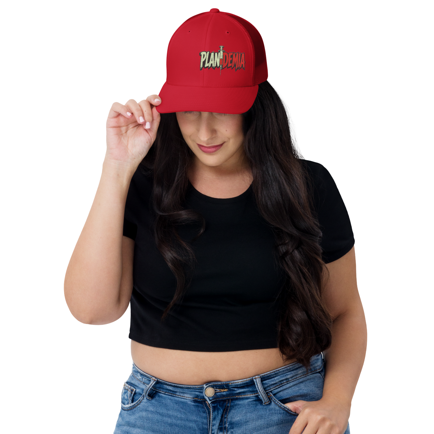 Plandemia I Snapback Retro Trucker lippis – Brodeerattu