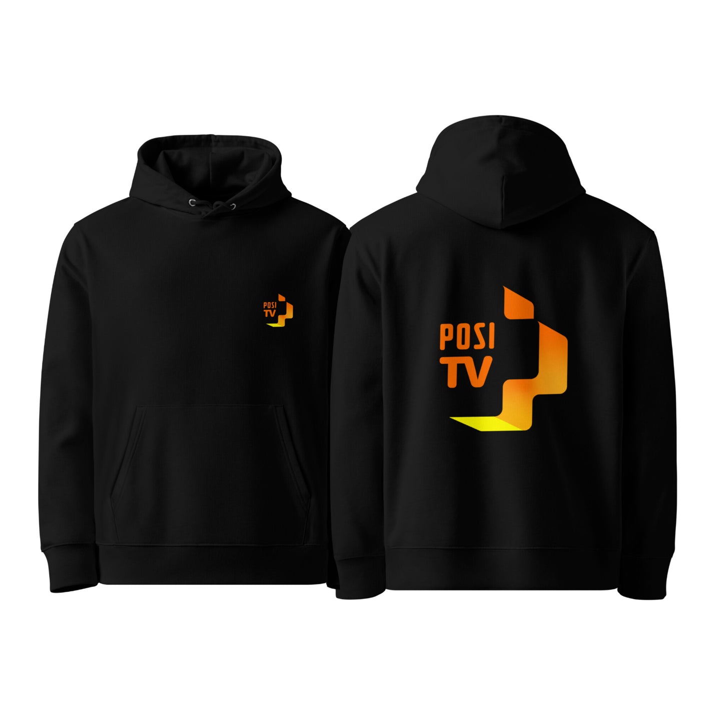 Luomupuuvilla huppari – Logo edessä vasemmalla + iso logo selässä (oranssi)