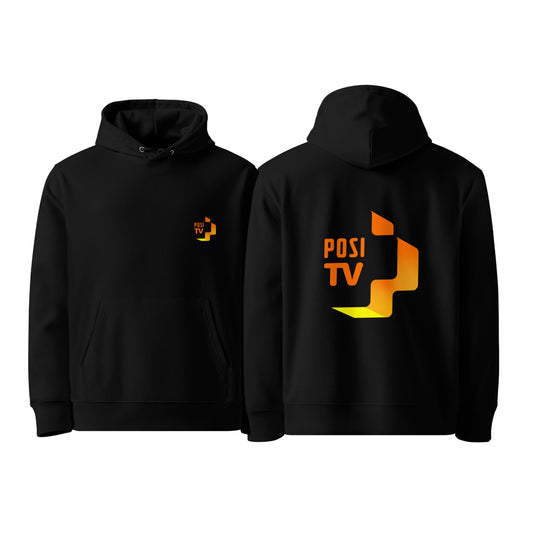 Luomupuuvilla huppari – Logo edessä vasemmalla + iso logo selässä (oranssi)