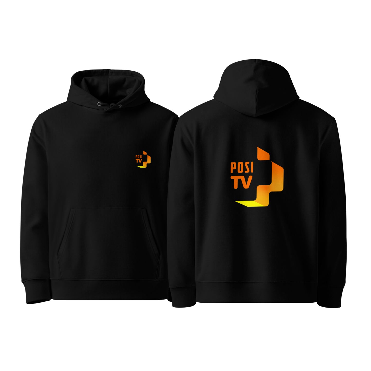 Luomupuuvilla huppari – Logo edessä vasemmalla + logo selässä (oranssi)