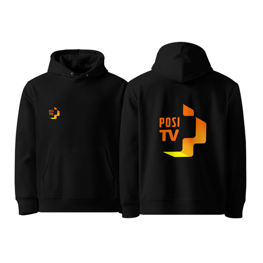 Luomupuuvilla huppari – Logo edessä oikealla + iso logo selässä (oranssi)