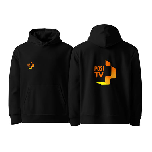 Luomupuuvilla huppari – Logo edessä oikealla + logo selässä (oranssi)