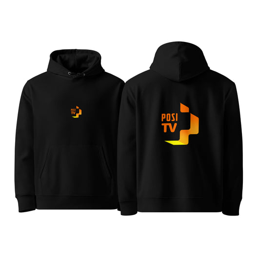 Luomupuuvilla huppari – Logo edessä keskellä + logo selässä (oranssi)