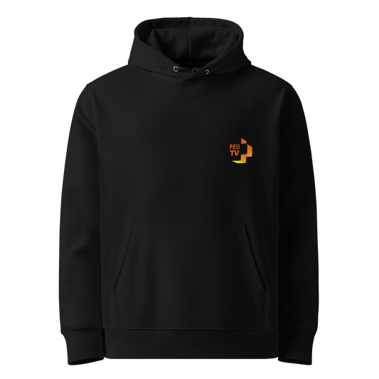 Luomupuuvilla huppari – Logo edessä vasemmalla (oranssi)