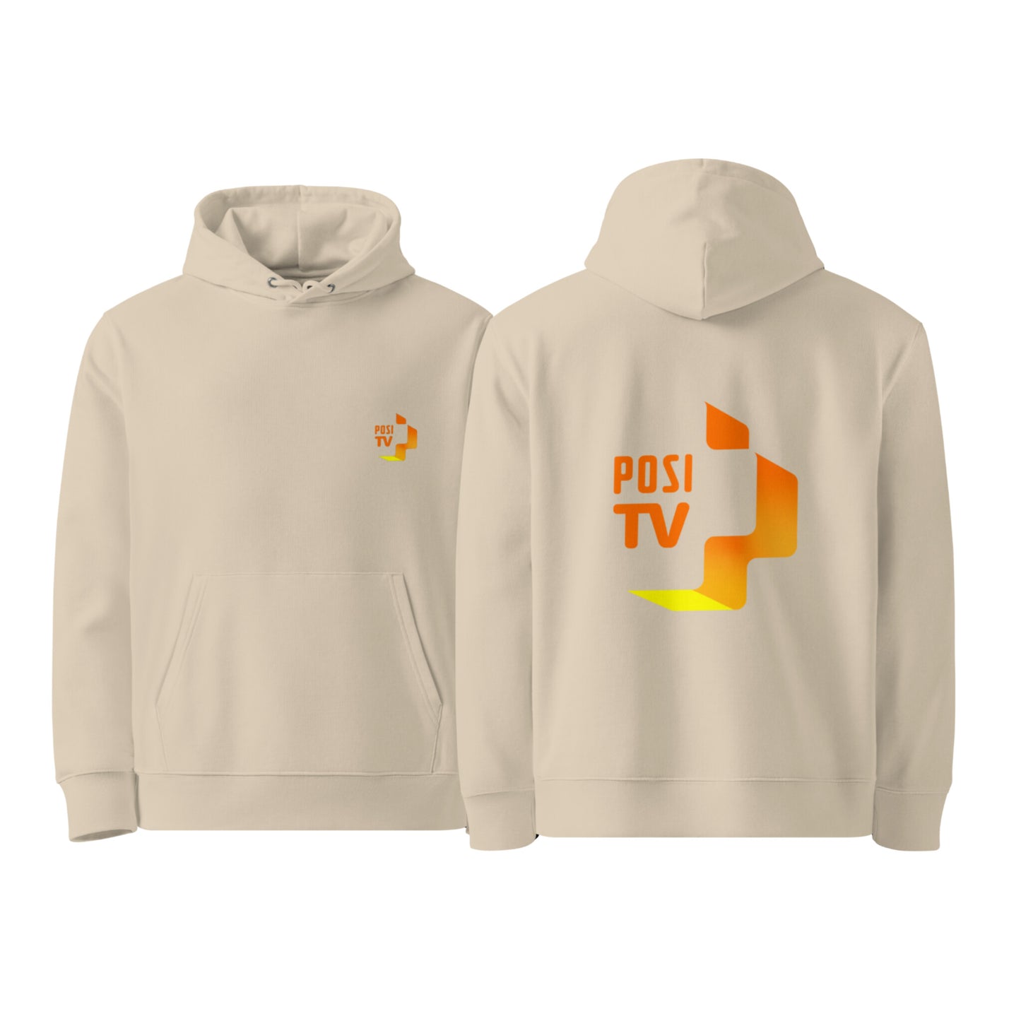 Luomupuuvilla huppari – Logo edessä vasemmalla + iso logo selässä (oranssi)