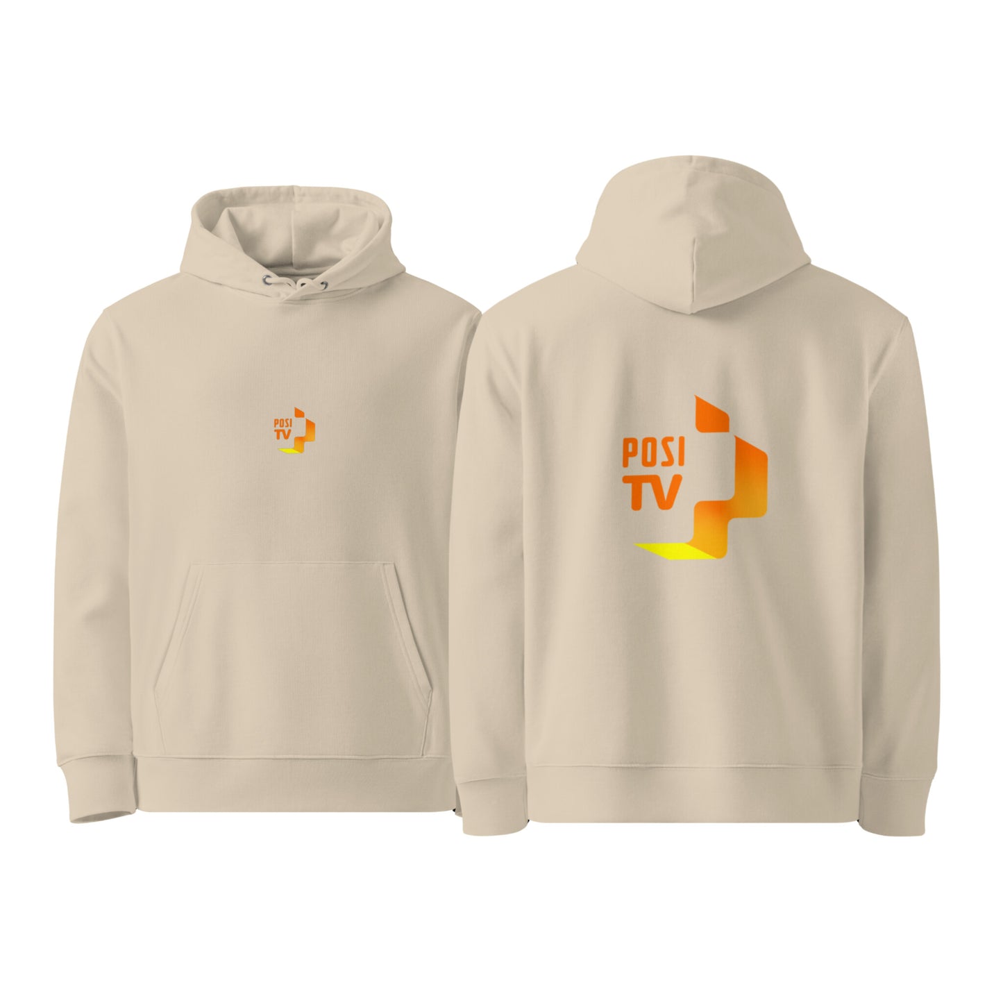 Luomupuuvilla huppari – Logo edessä keskellä + logo selässä (oranssi)