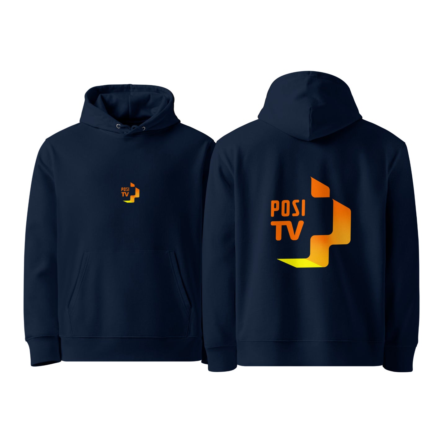 Luomupuuvilla huppari – Logo edessä keskellä + iso logo selässä (oranssi)