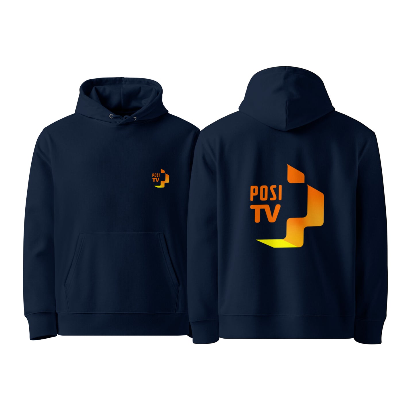 Luomupuuvilla huppari – Logo edessä vasemmalla + iso logo selässä (oranssi)