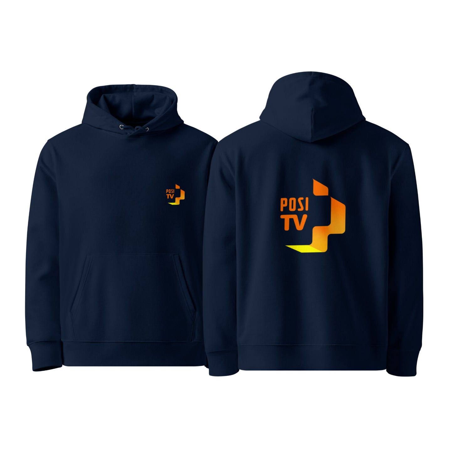 Luomupuuvilla huppari – Logo edessä vasemmalla + logo selässä (oranssi)