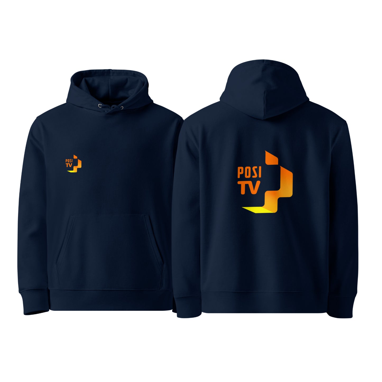 Luomupuuvilla huppari – Logo edessä oikealla + logo selässä (oranssi)