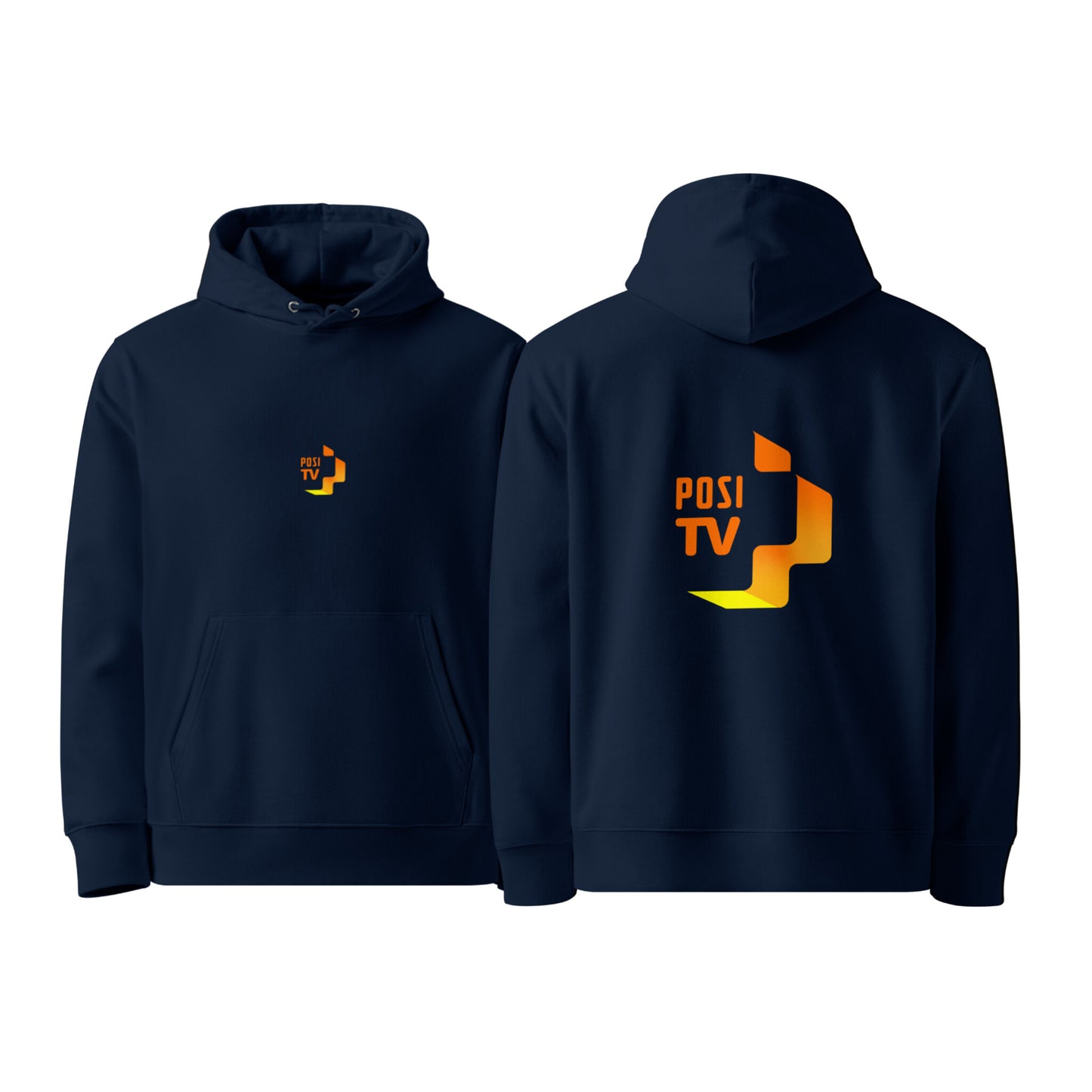 Luomupuuvilla huppari – Logo edessä keskellä + logo selässä (oranssi)