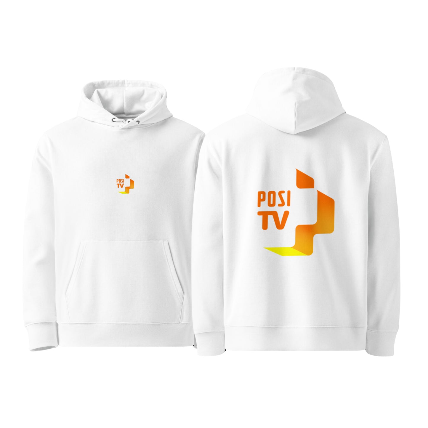 Luomupuuvilla huppari – Logo edessä keskellä + iso logo selässä (oranssi)