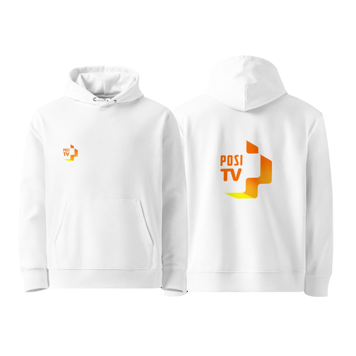 Luomupuuvilla huppari – Logo edessä oikealla + logo selässä (oranssi)