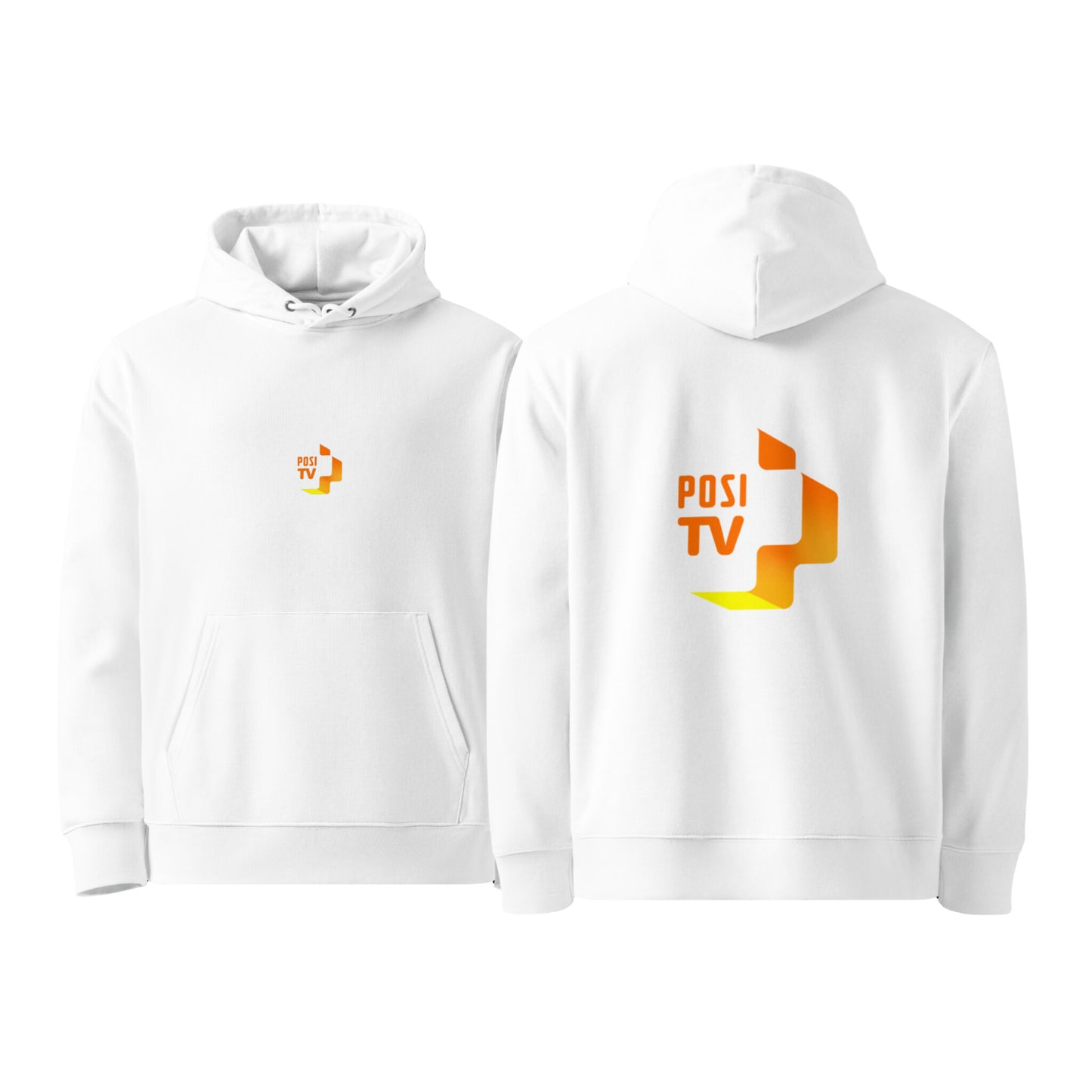 Luomupuuvilla huppari – Logo edessä keskellä + logo selässä (oranssi)