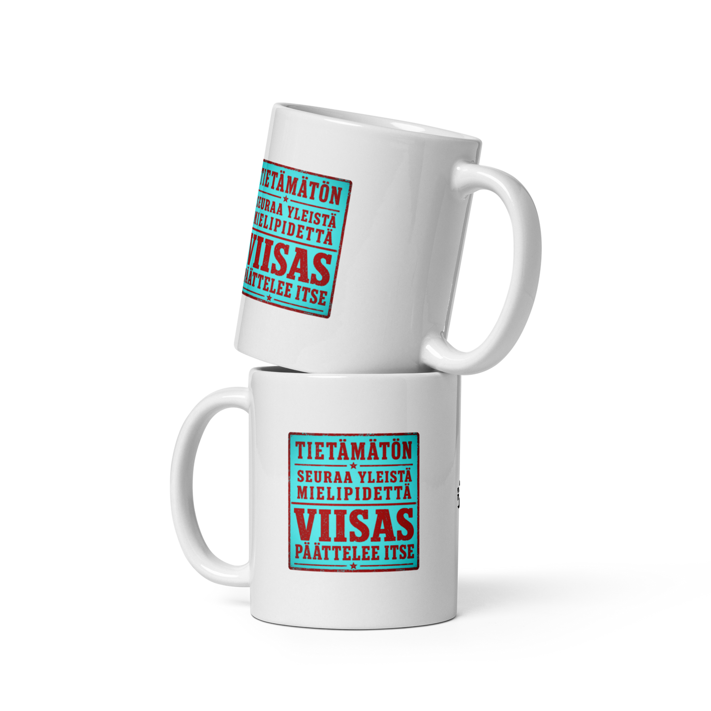Kiinalainen sananlasku - Tietämätön seuraa yleistä - V22 - Kiiltävä valkoinen muki - 3 dl