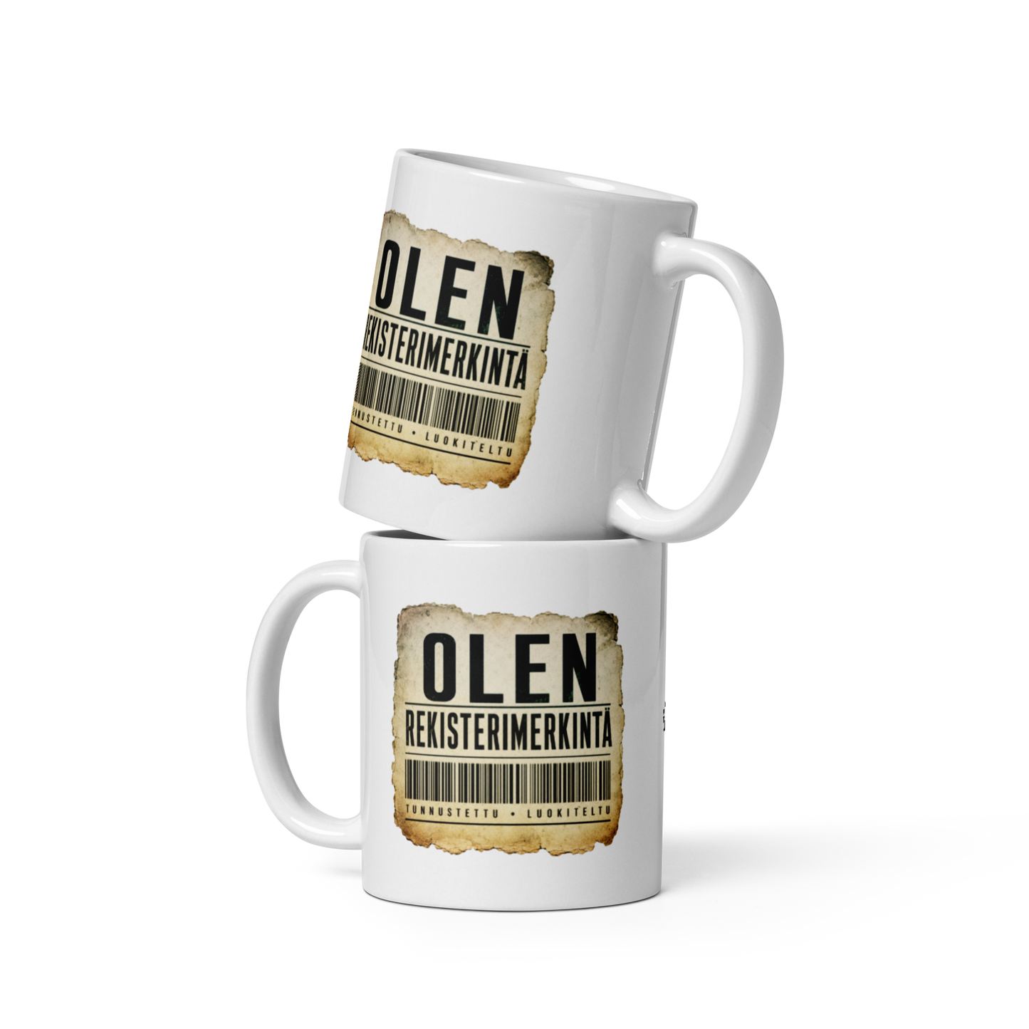 Olen rekisterimerkintä  - V1 - Kiiltävä valkoinen muki - 3 dl