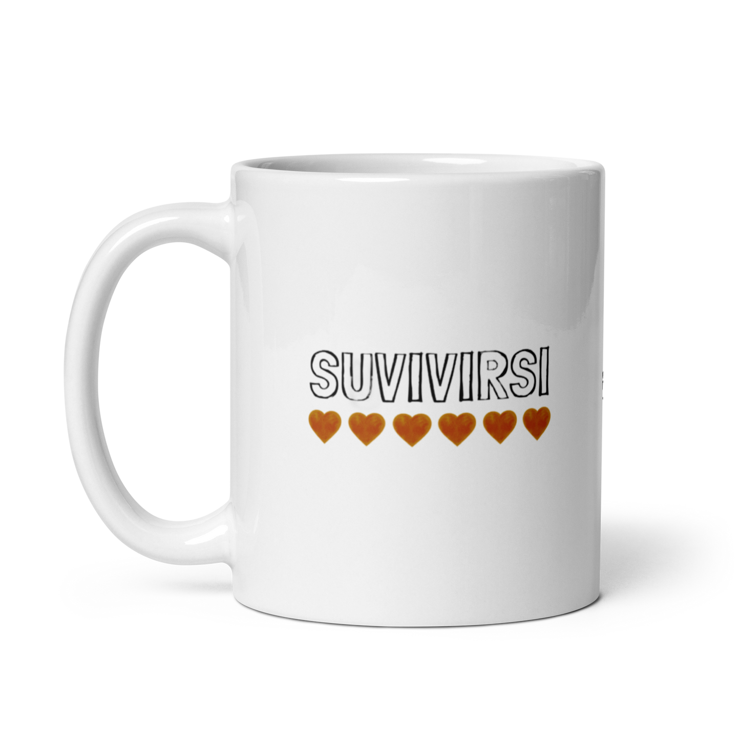 Suvivirsi sydämillä - V11B - Kiiltävä valkoinen muki - 3 dl