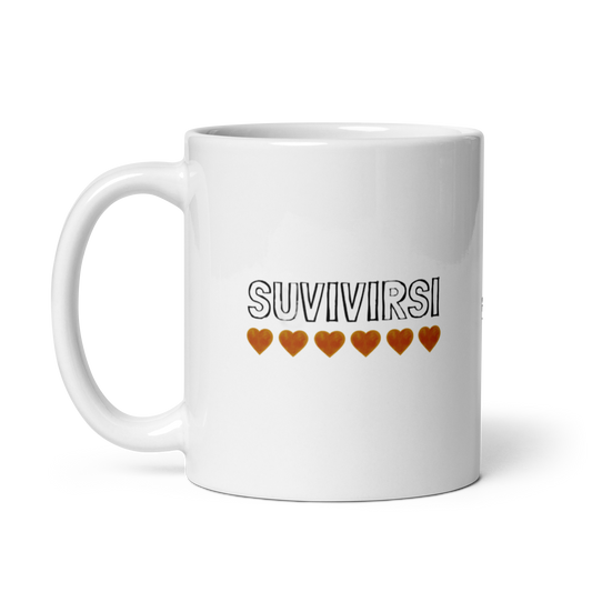 Suvivirsi sydämillä - V11B - Kiiltävä valkoinen muki - 3 dl