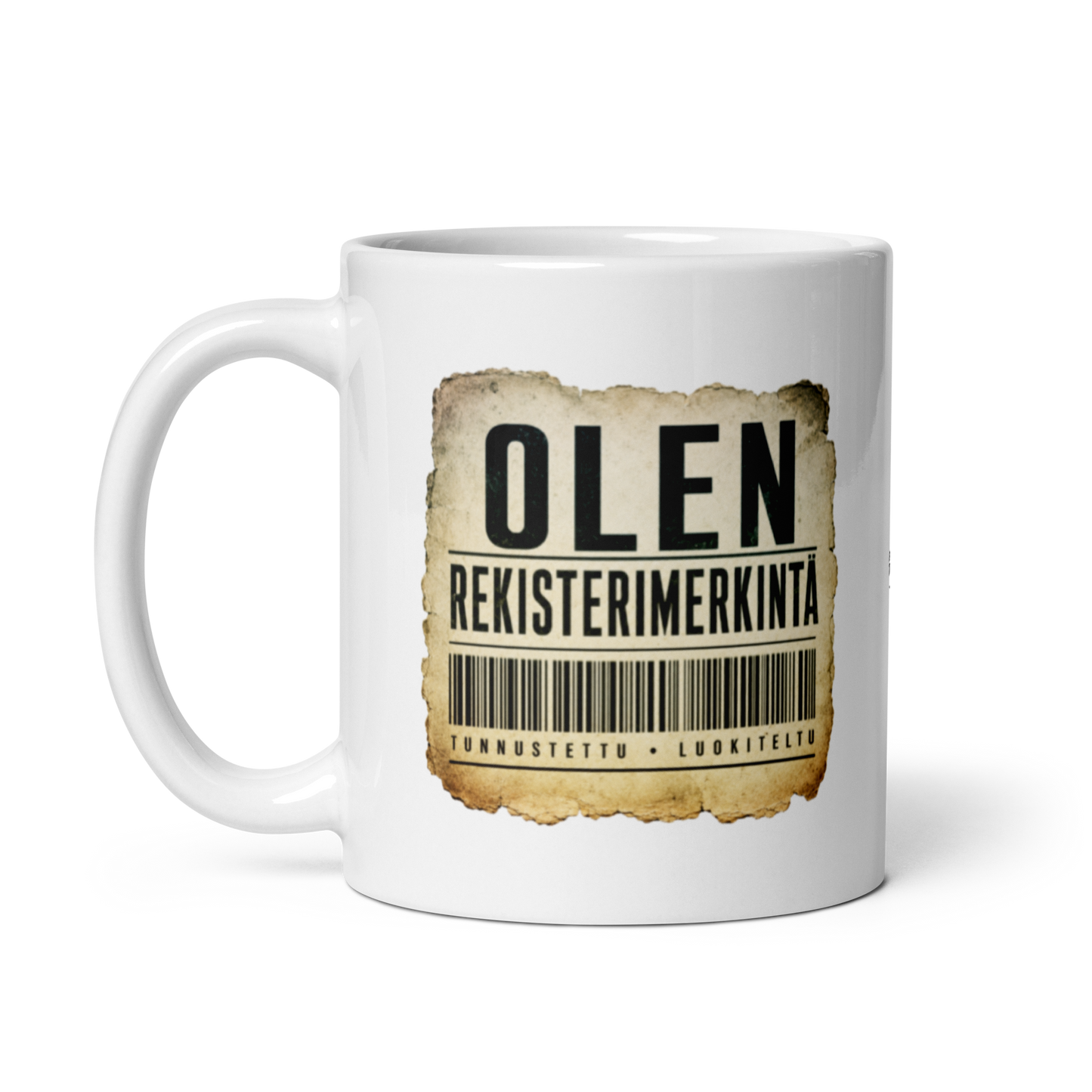 Olen rekisterimerkintä  - V1 - Kiiltävä valkoinen muki - 3 dl