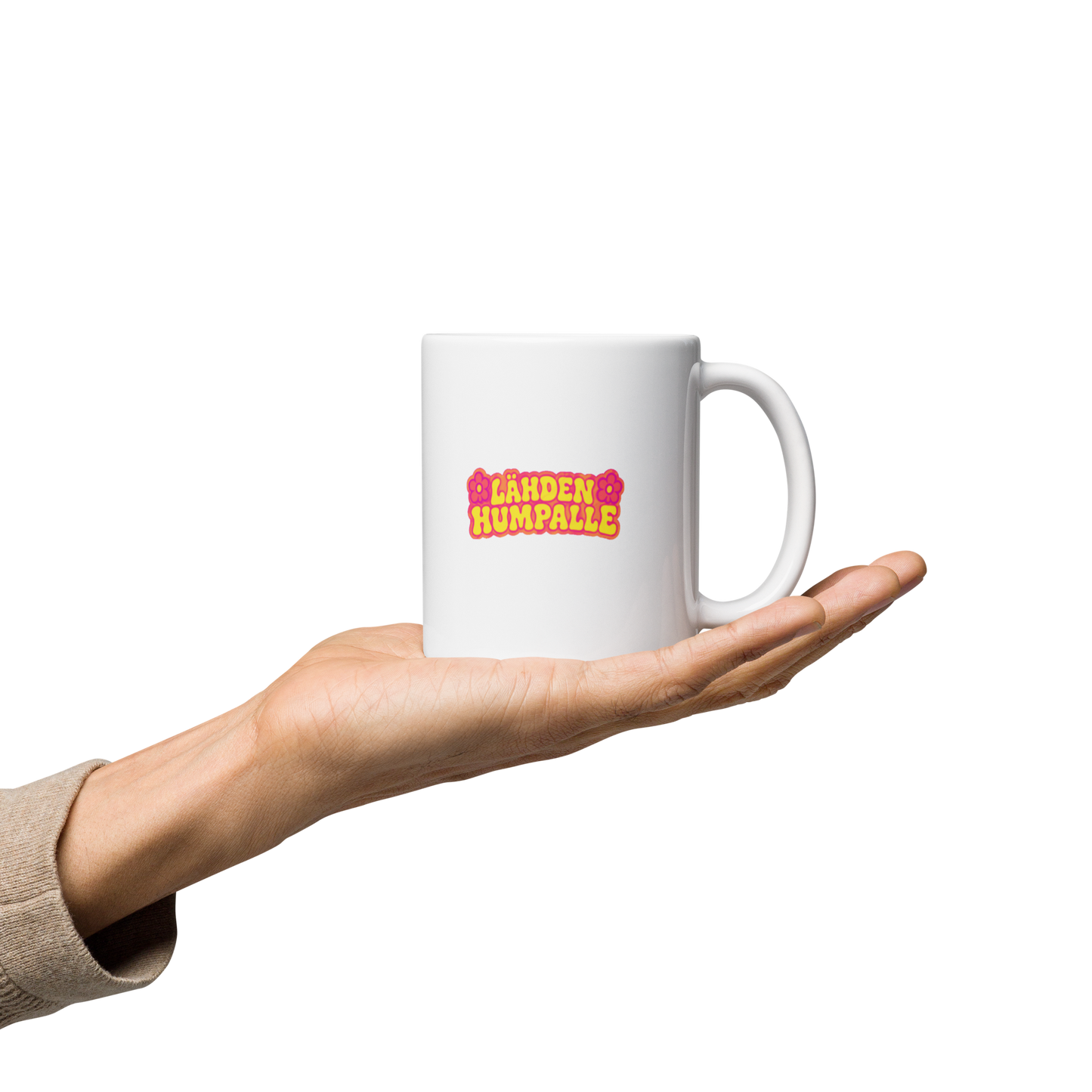 Lähden humpalle Modern Classic I - Kiiltävä valkoinen muki - 3 dl
