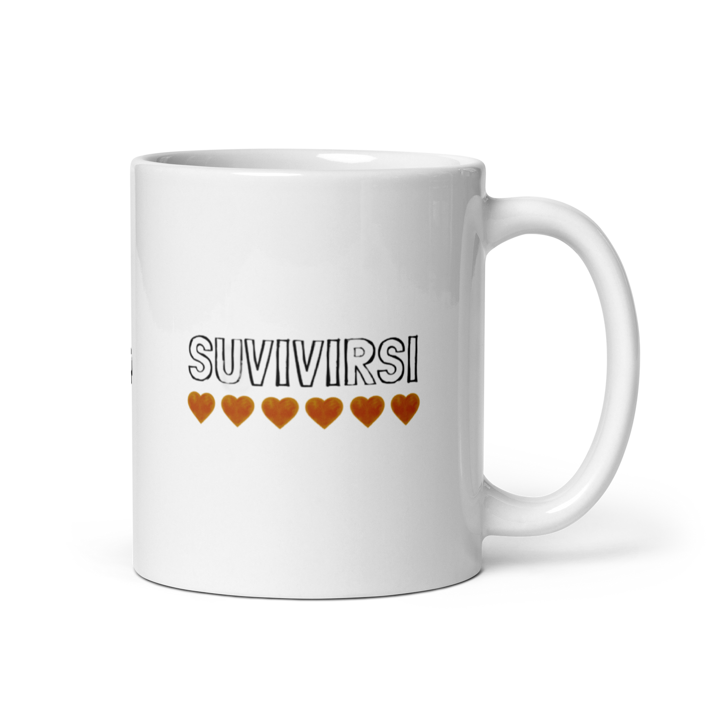 Suvivirsi sydämillä - V11B - Kiiltävä valkoinen muki - 3 dl