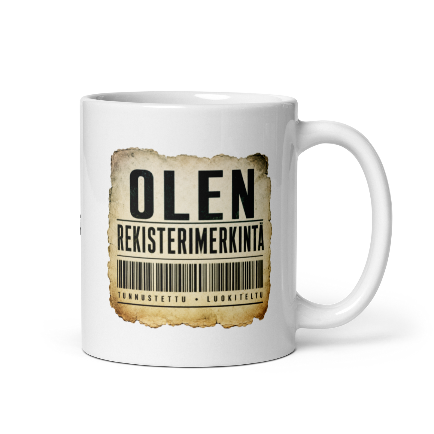 Olen rekisterimerkintä  - V1 - Kiiltävä valkoinen muki - 3 dl